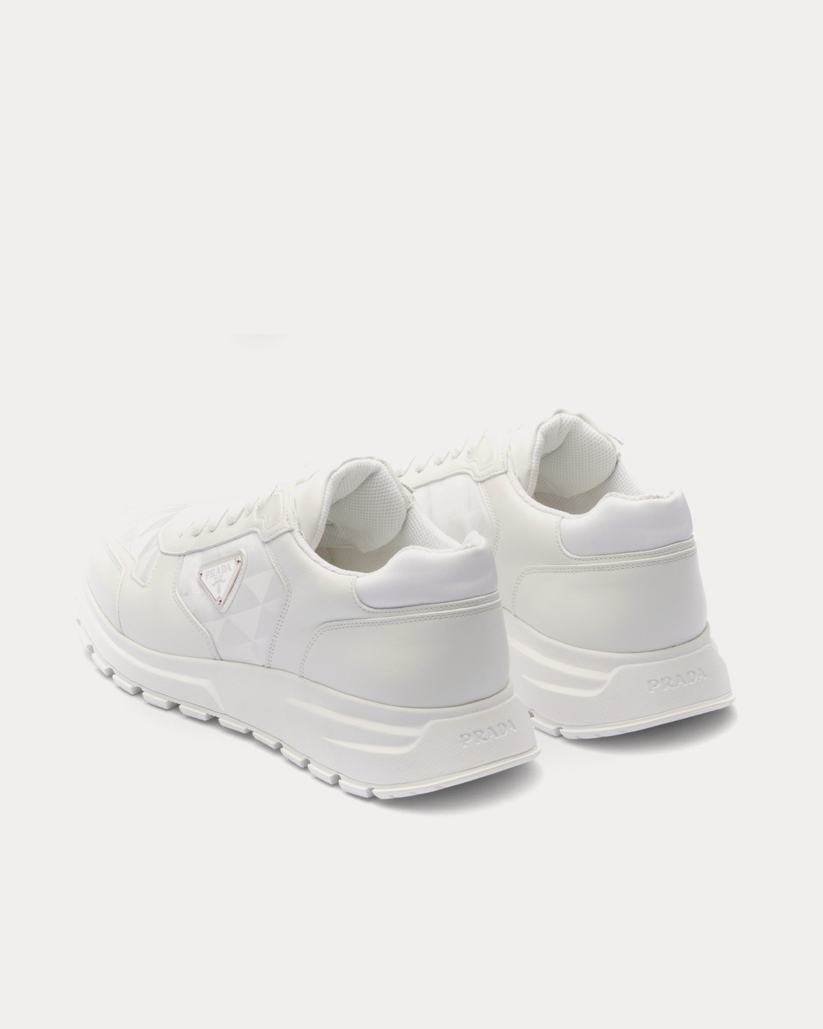 Prada Sporty Leather & Nylon White Low Top Sneakers - 3