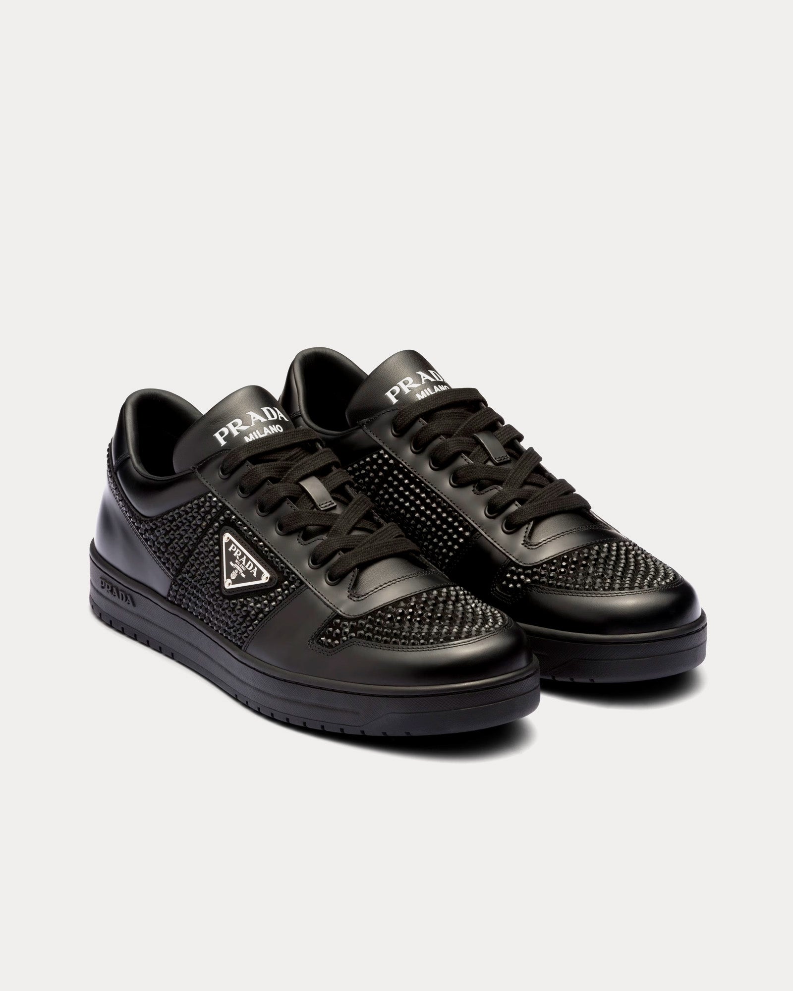 Prada Downtown Crystal Leather Black Low Top Sneakers - 2