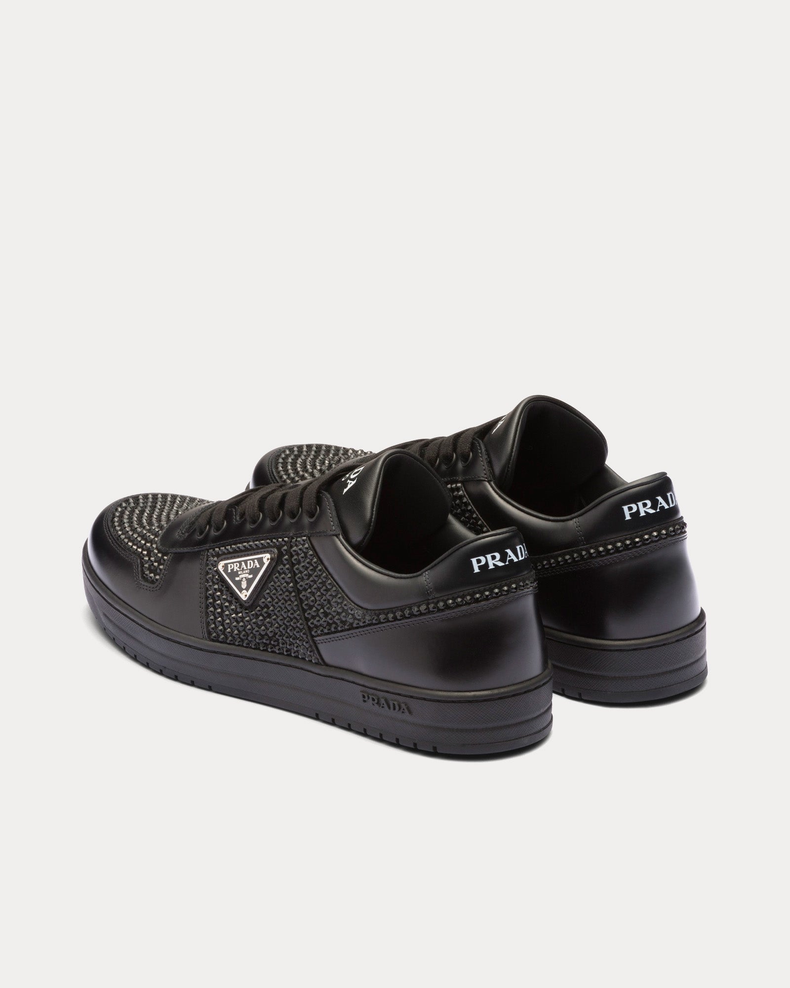 Prada Downtown Crystal Leather Black Low Top Sneakers - 3