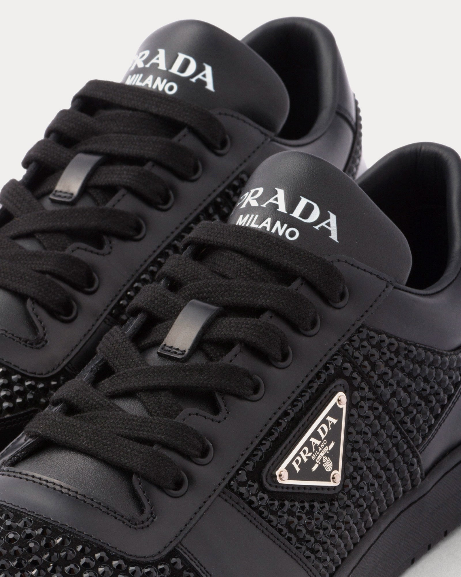 Prada Downtown Crystal Leather Black Low Top Sneakers - 4