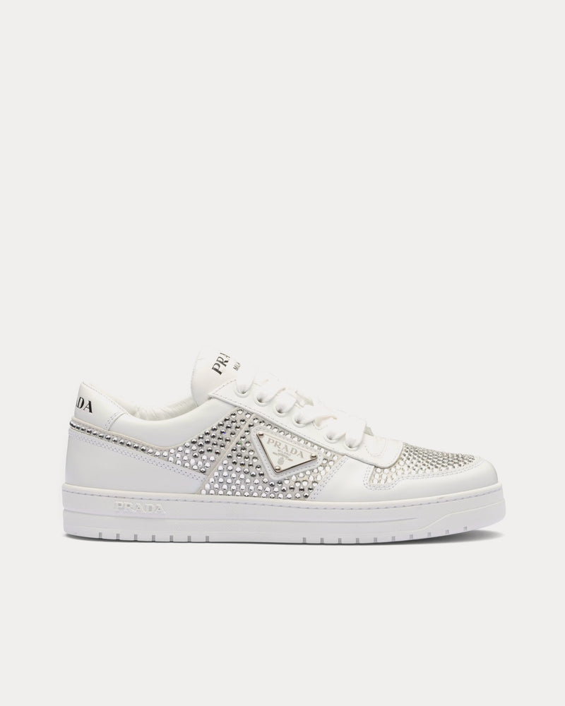 Prada Downtown Crystal Leather White Low Top Sneakers - 1