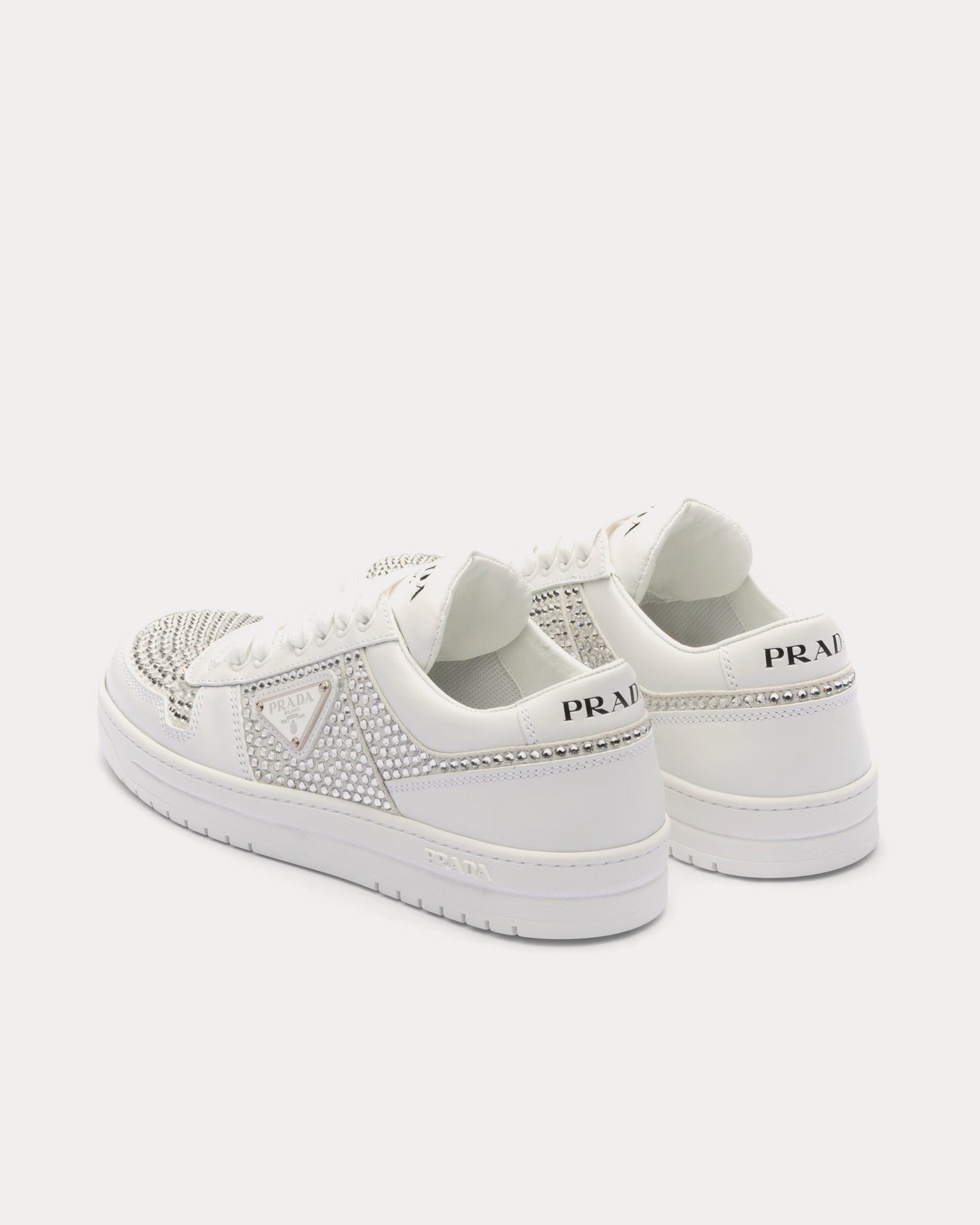 Prada Downtown Crystal Leather White Low Top Sneakers - 3