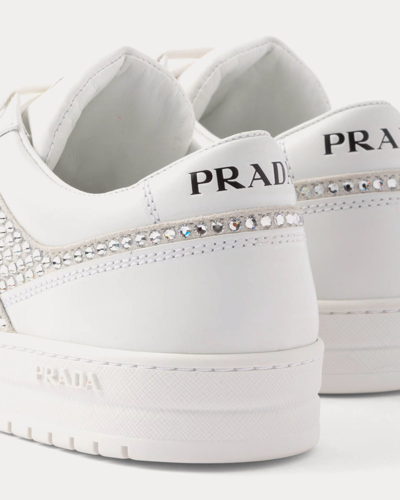 Prada Downtown Crystal Leather White Low Top Sneakers - 4