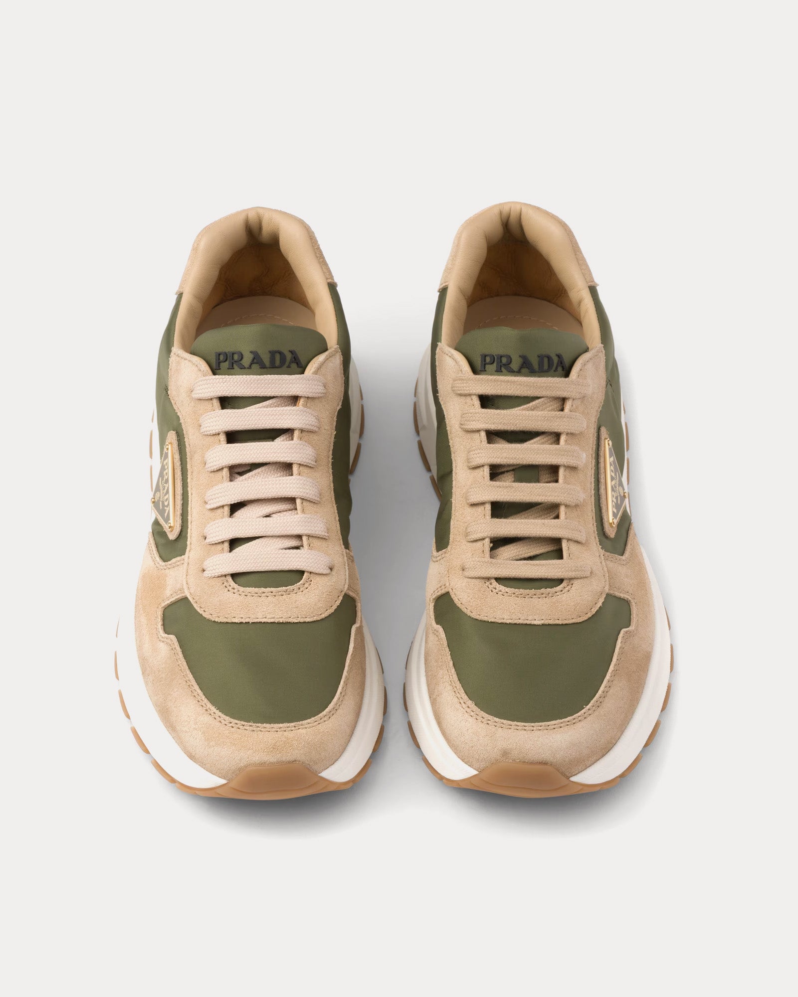 Prada Prax 01 Delavé Suede & Re-Nylon Ecru / Military Low Top Sneakers - 2