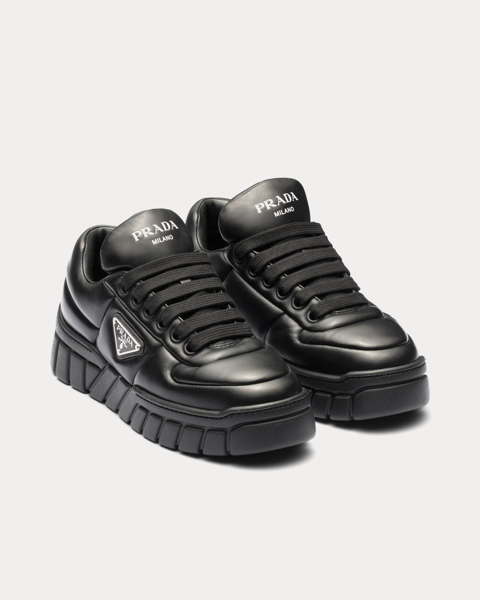 Prada Padded Nappa Leather Black Low Top Sneakers - 2