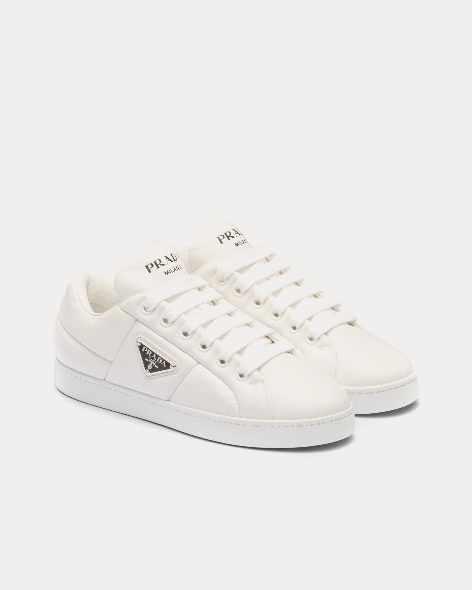 Prada Padded Nappa Leather White Low Top Sneakers - 2