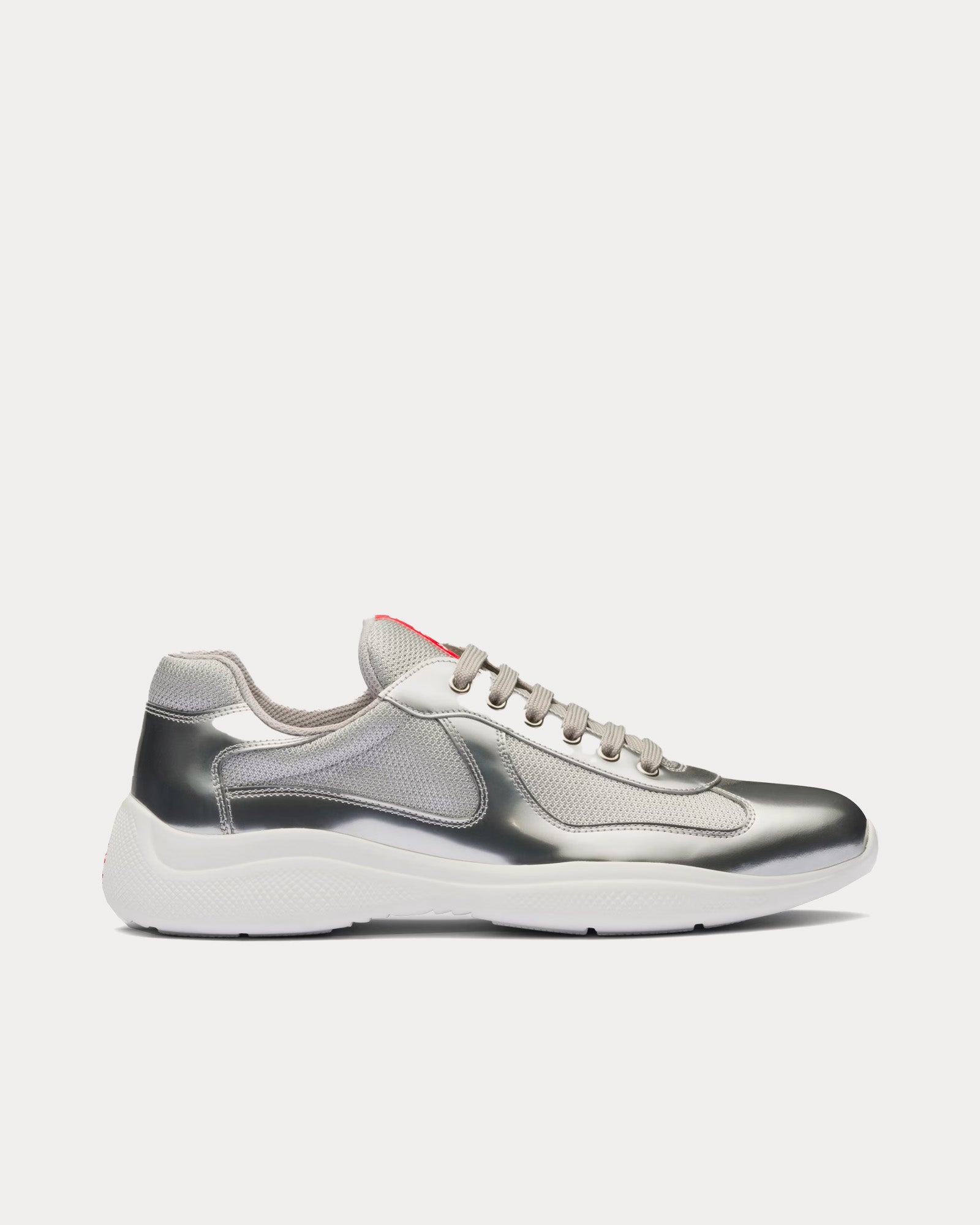 Prada America s Cup Metallic Leather Bike Fabric Silver Low Top Sneakers Sneak in Peace