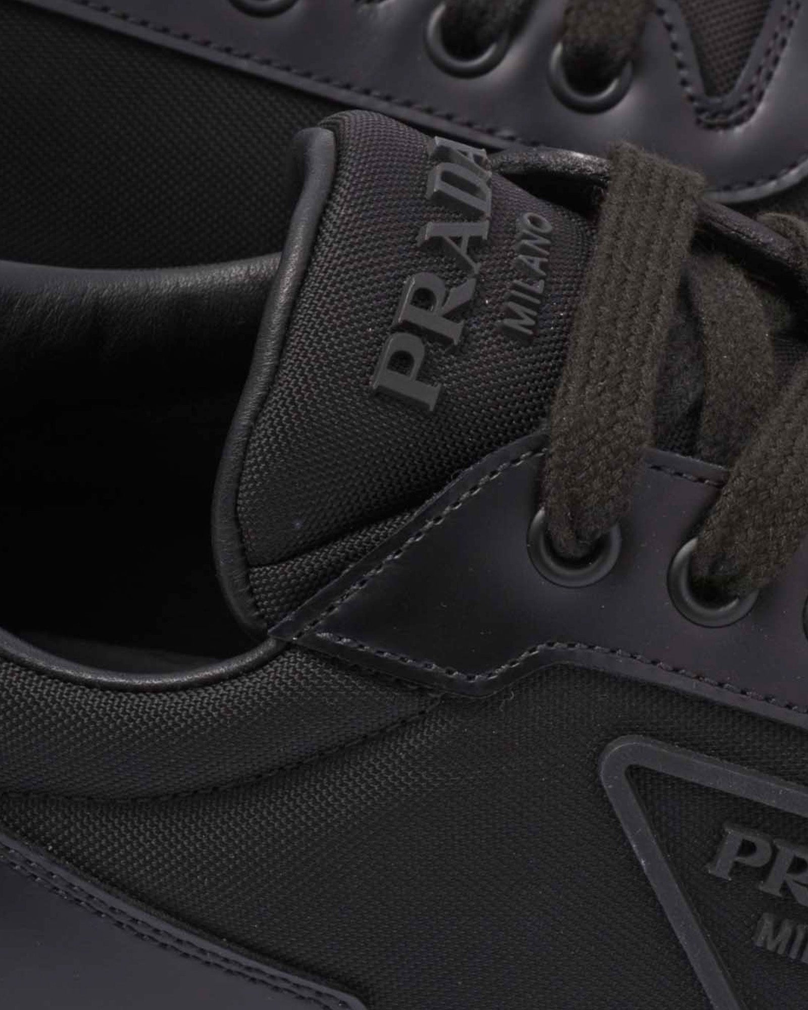 Prada Re-Nylon & Brushed Leather Black Low Top Sneakers - 4