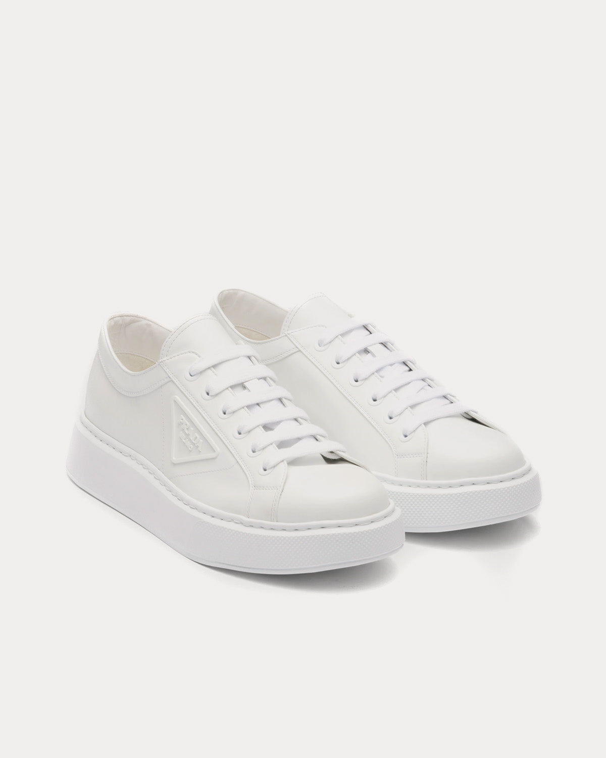 Prada Soft Calf Leather White Low Top Sneakers - 2