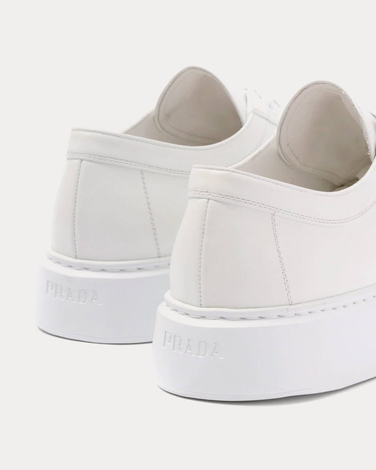 Prada Soft Calf Leather White Low Top Sneakers - 3