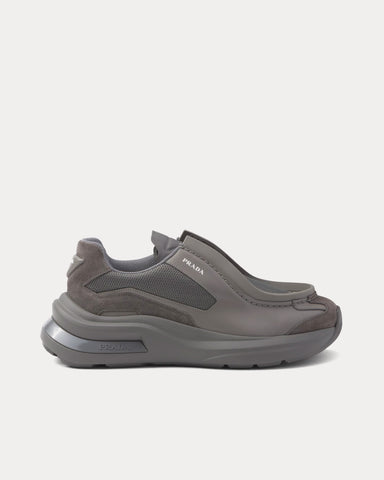 Prada Systeme Brushed Leather with Bike Fabric & Suede Elements Marble Grey Low Top Sneakers