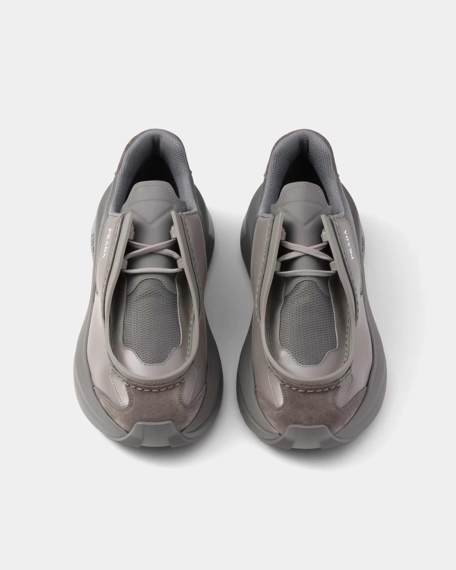 Prada Systeme Brushed Leather with Bike Fabric & Suede Elements Marble Grey Low Top Sneakers - 2