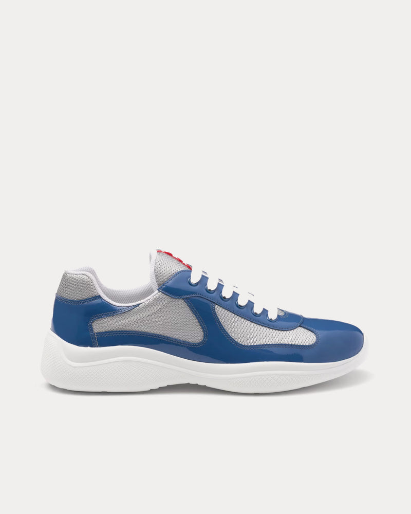 Prada America's Cup Patent Leather & Technical Fabric Aviation Blue / Silver Low Top Sneakers - 1