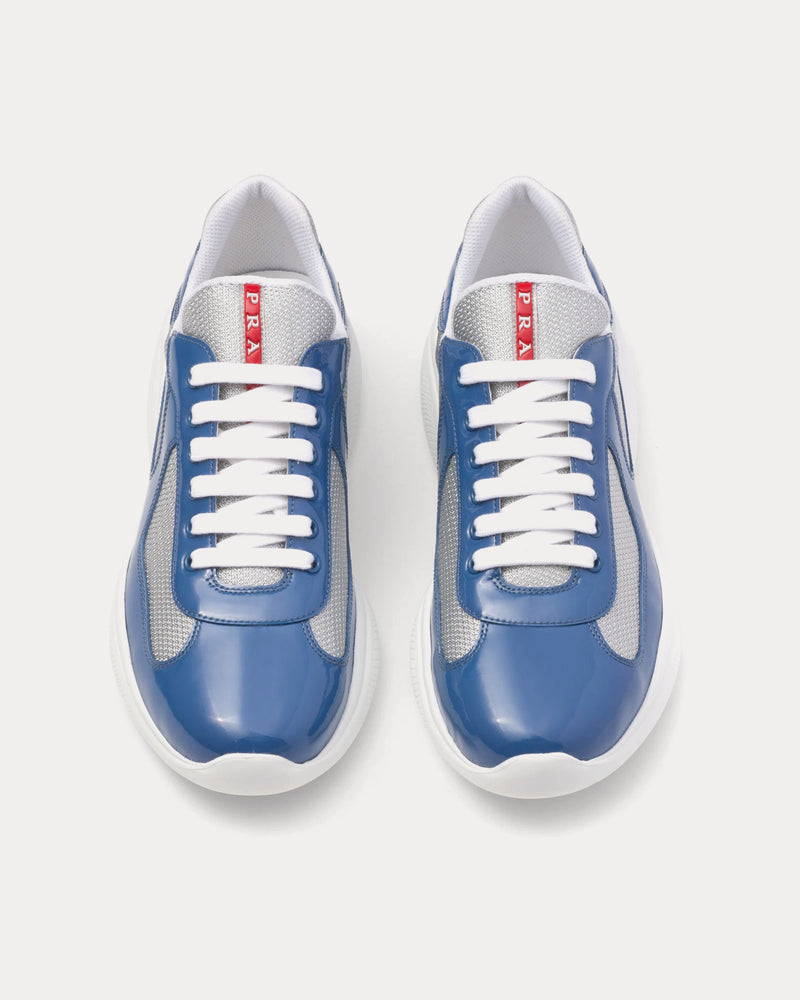 Prada America's Cup Patent Leather & Technical Fabric Aviation Blue / Silver Low Top Sneakers - 2