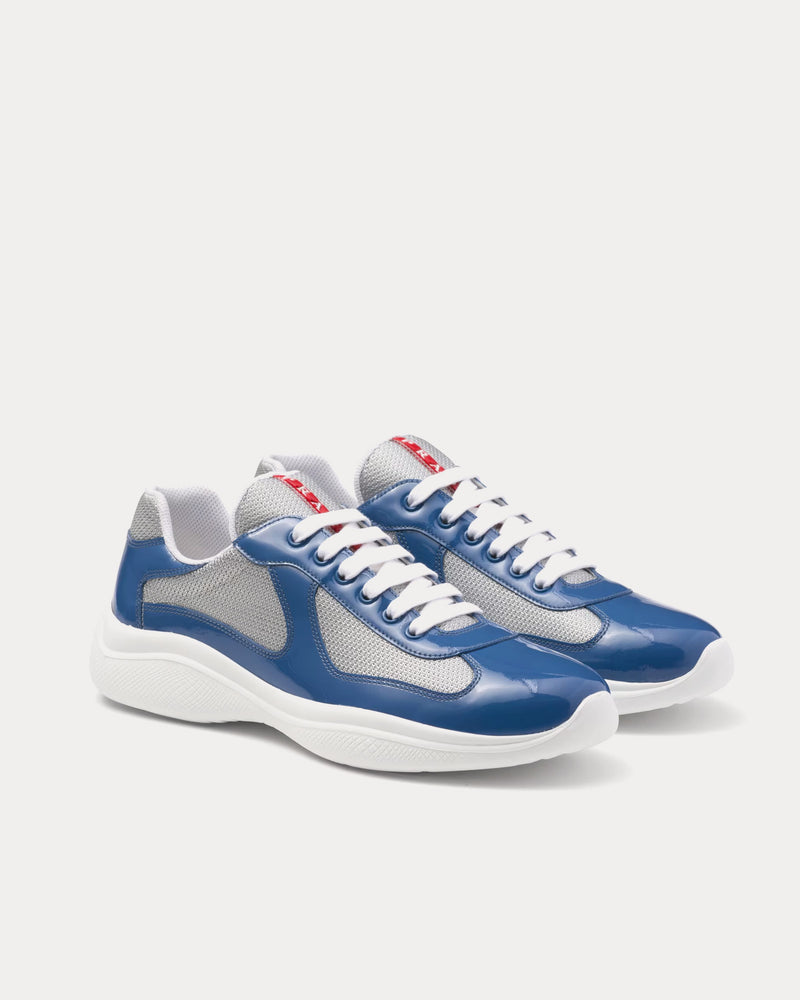 Prada America's Cup Patent Leather & Technical Fabric Aviation Blue / Silver Low Top Sneakers - 3