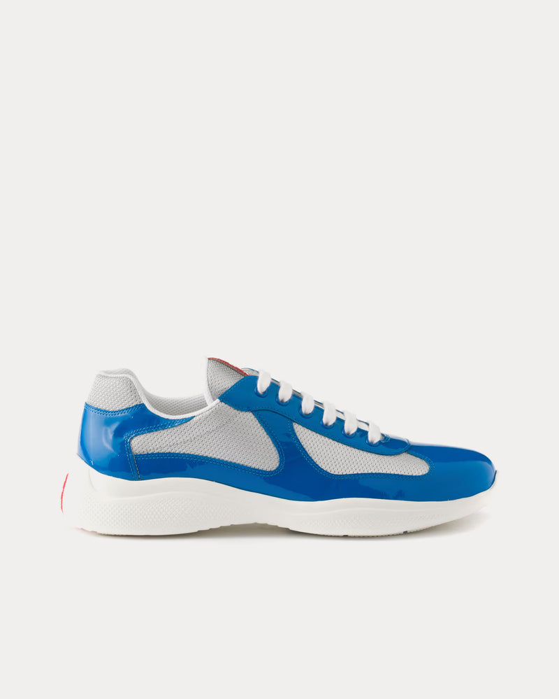 Prada America's Cup Patent Leather & Technical Fabric Blue / Silver Low Top Sneakers - 1