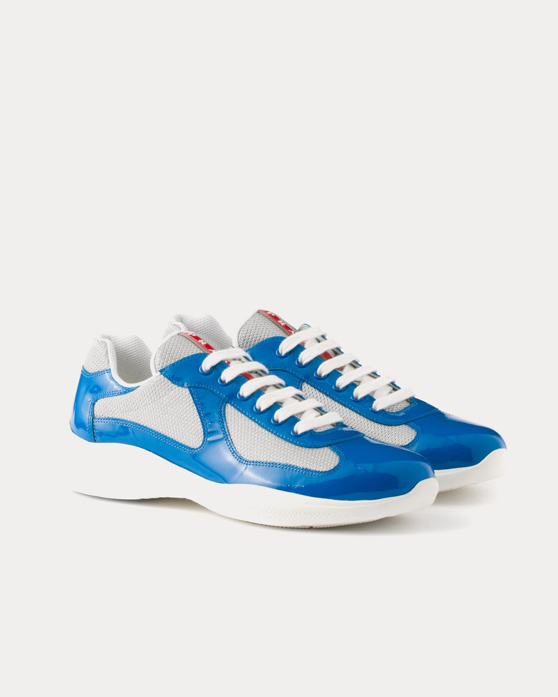 Prada America's Cup Patent Leather & Technical Fabric Blue / Silver Low Top Sneakers - 3