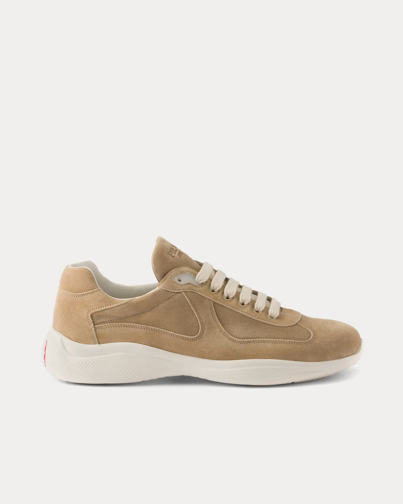 Prada America's Cup Suede Ecru Low Top Sneakers - 1