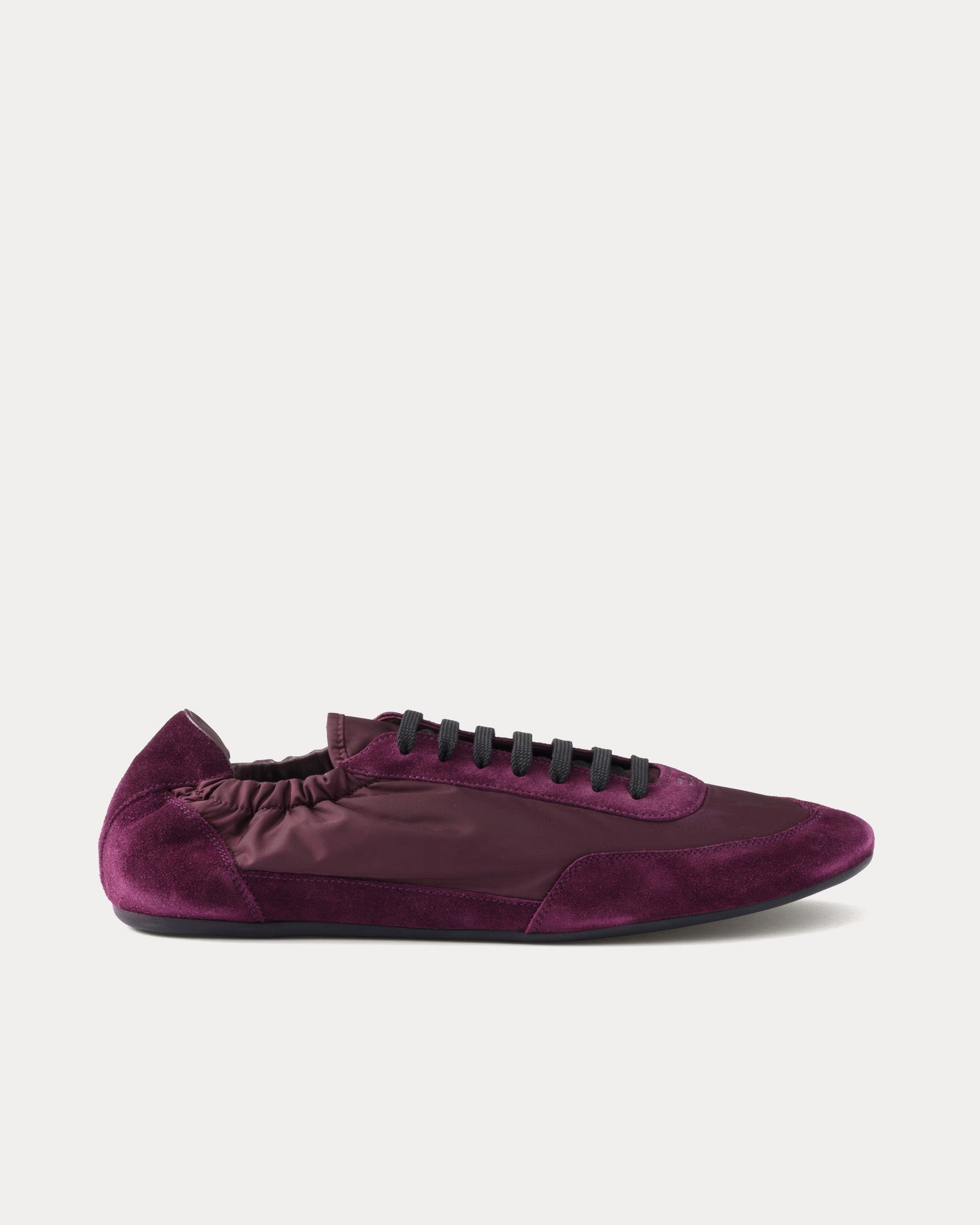 Prada Collapse Re-Nylon & Suede Burgundy Low Top Sneakers - 1