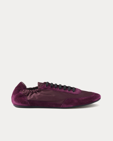 Prada Collapse Re-Nylon & Suede Burgundy Low Top Sneakers