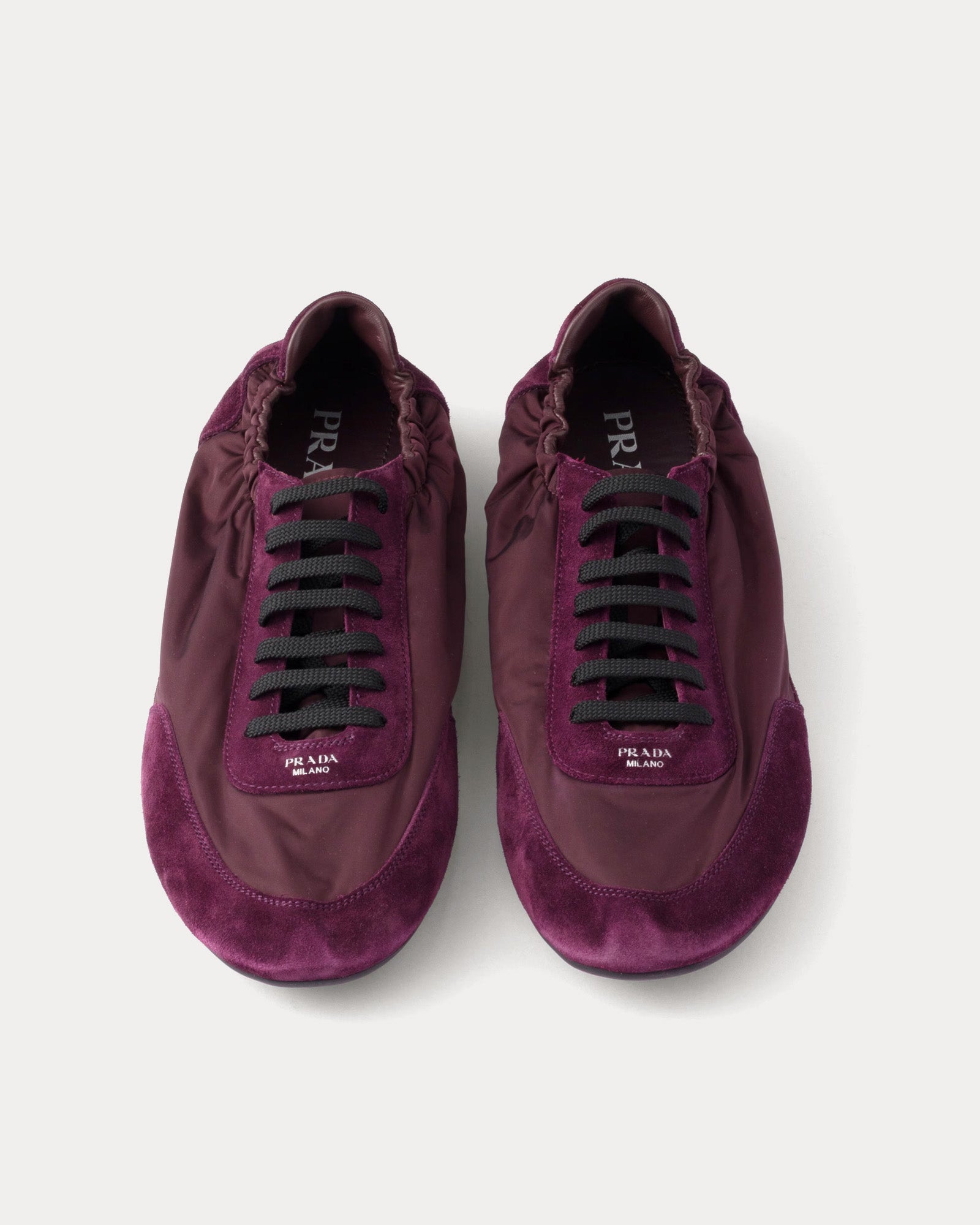 Prada Collapse Re-Nylon & Suede Burgundy Low Top Sneakers - 2