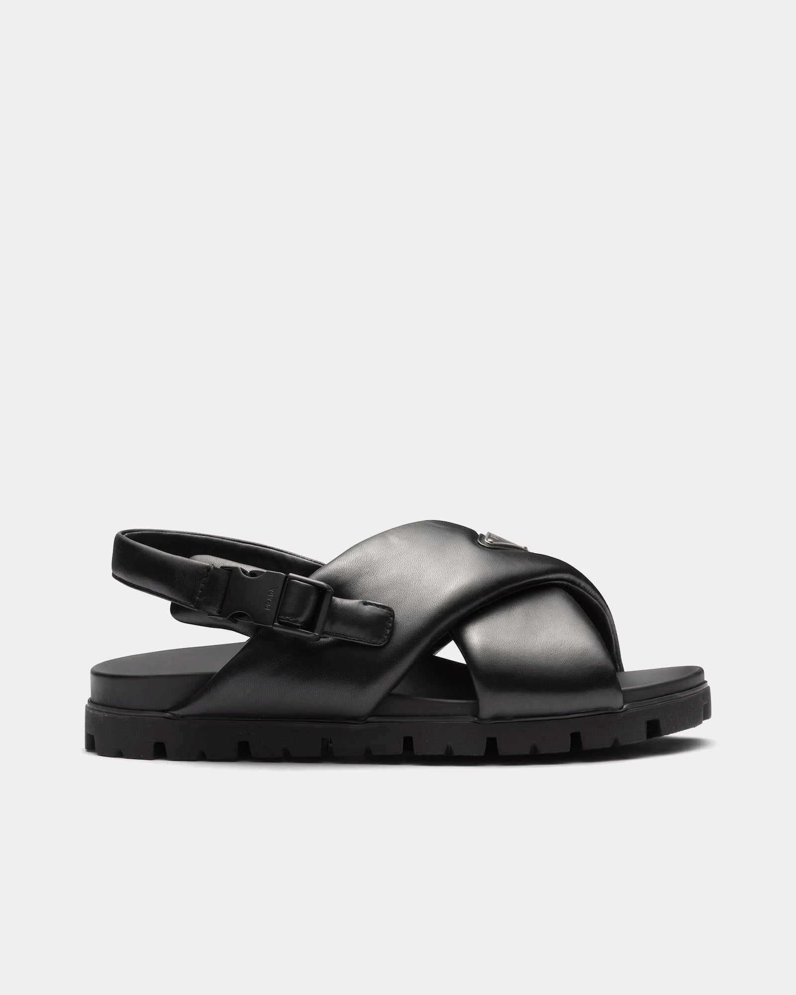 Prada Crisscross Padded Nappa Leather Black Sandals Sneak in Peace