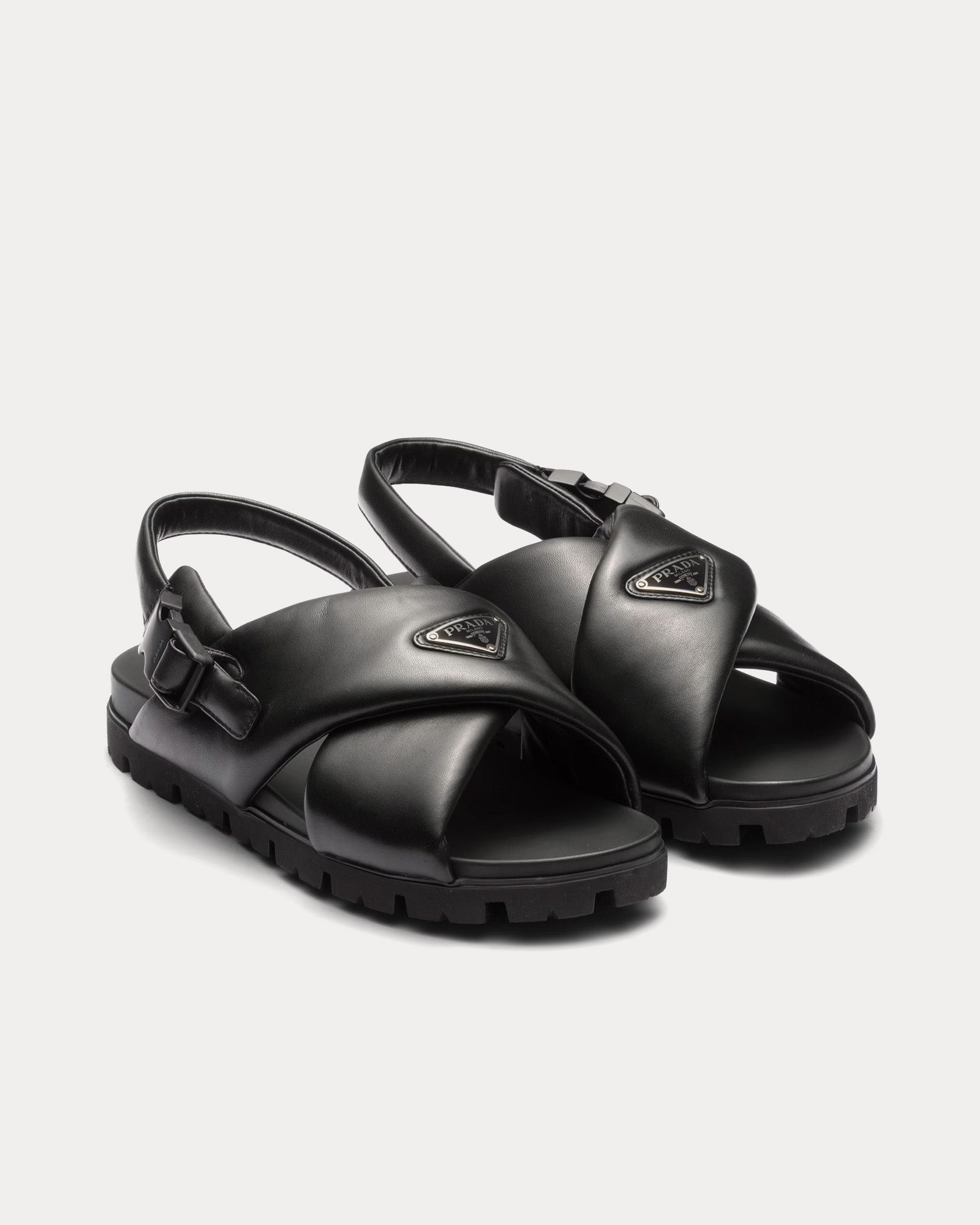 Prada Crisscross Padded Nappa Leather Black Sandals - 2