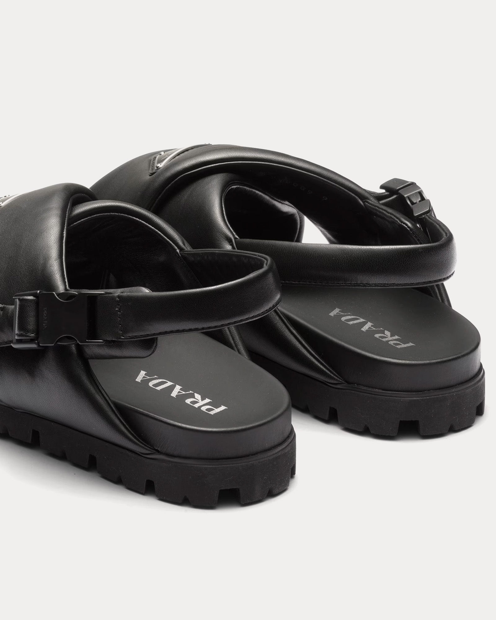 Prada Crisscross Padded Nappa Leather Black Sandals Sneak in Peace