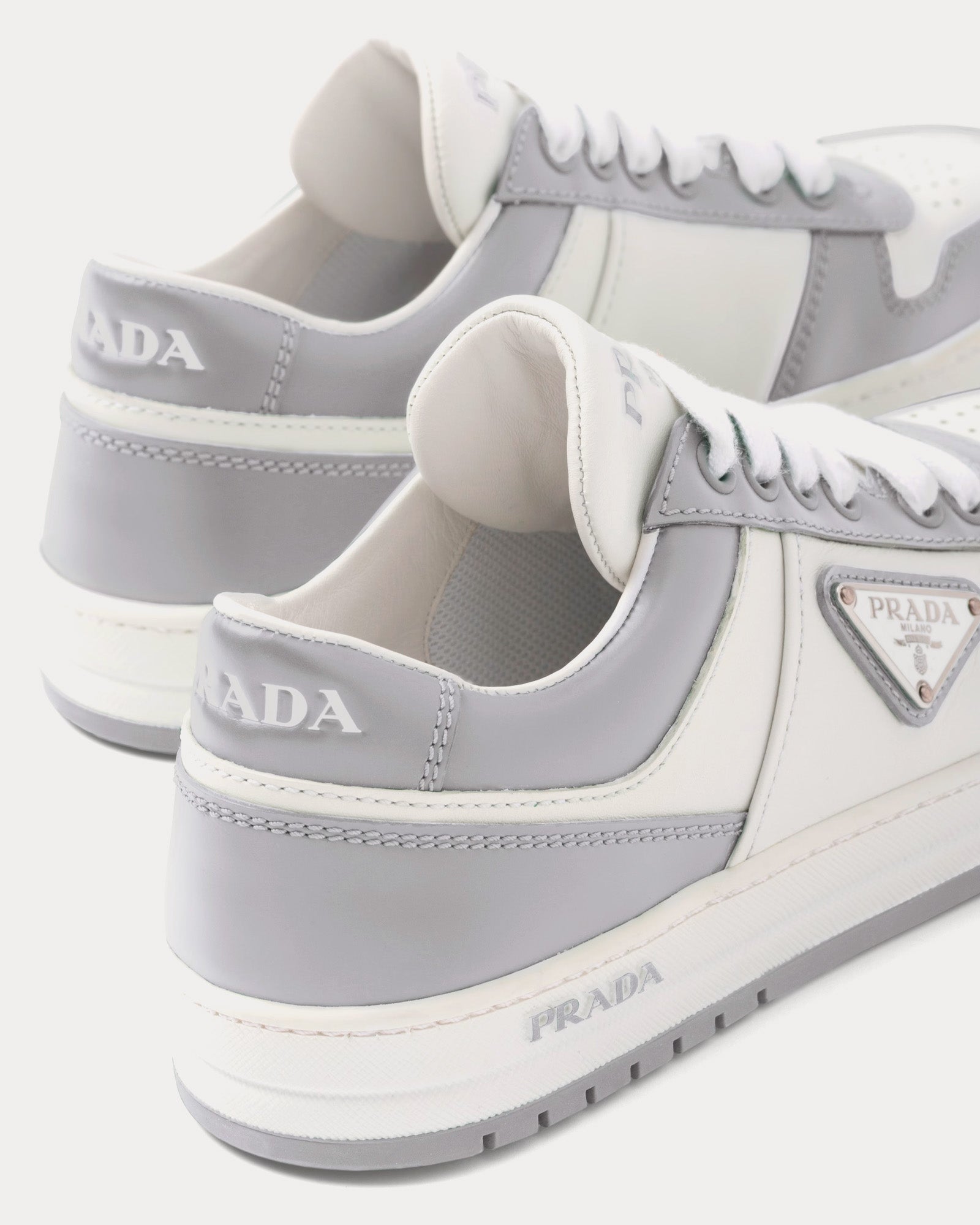 Prada Downtown Leather White / Cornflower Blue Low Top Sneakers - 4