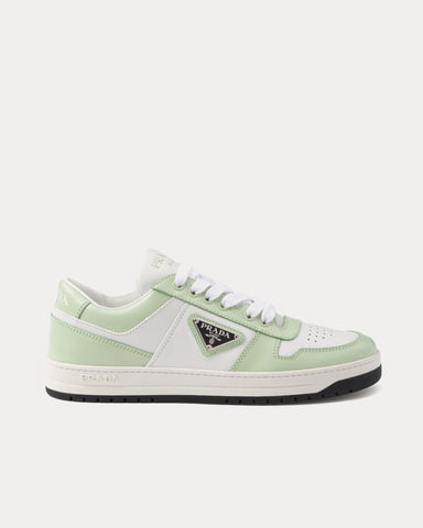 Prada Downtown Leather White / Aqua Low Top Sneakers