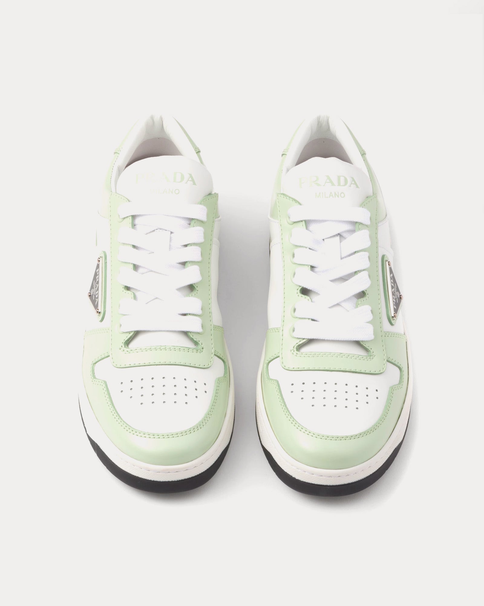 Prada Downtown Leather White / Aqua Low Top Sneakers - 2