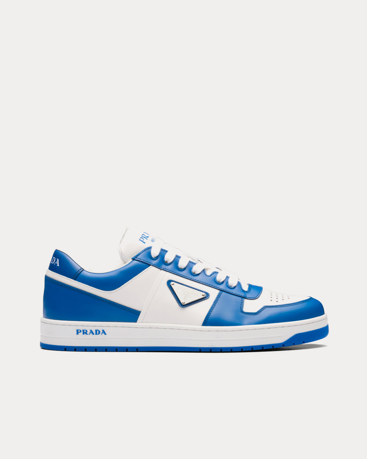 Prada Downtown Leather White / Cobalt Blue Low Top Sneakers - 1