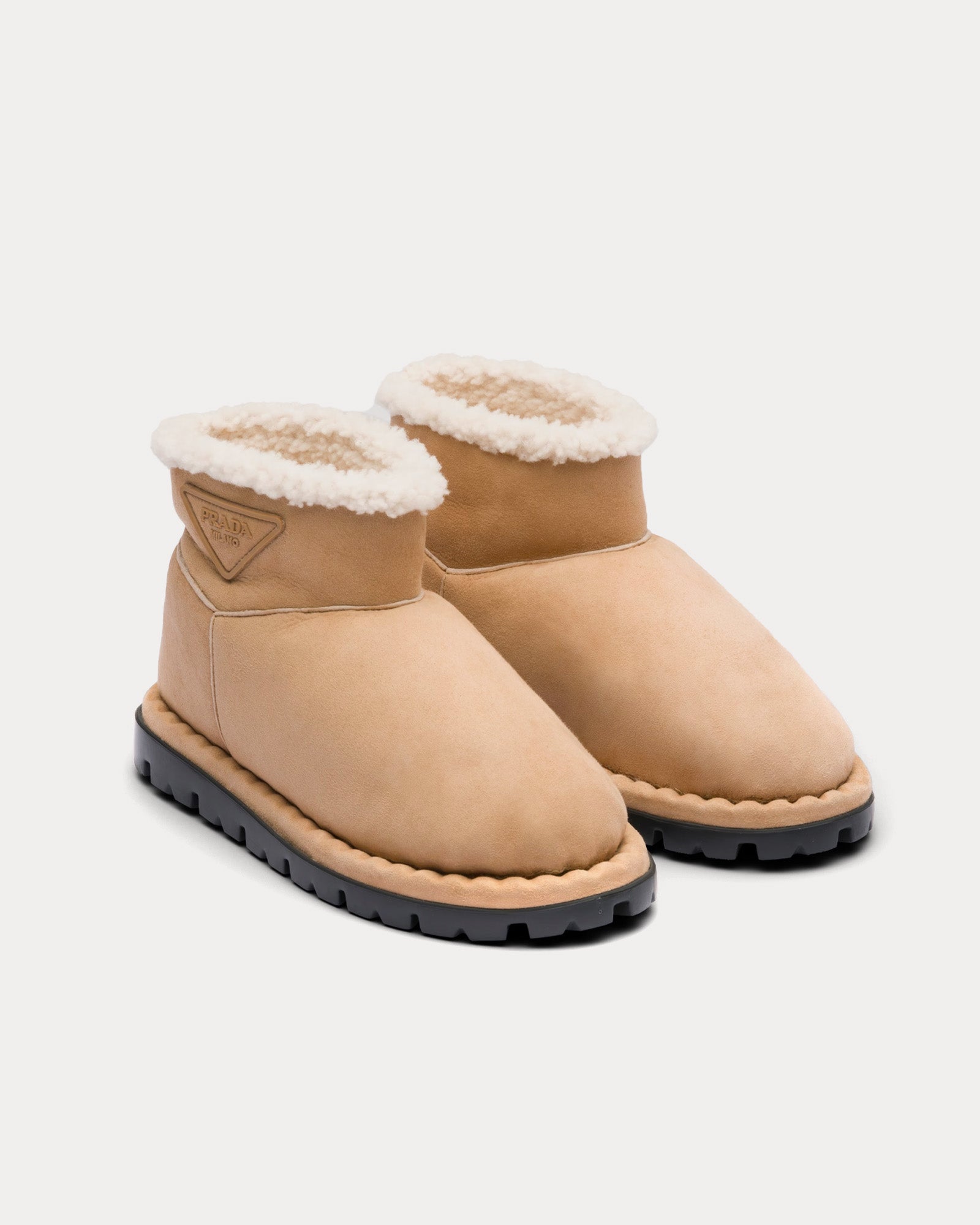 Prada Shearling Ecru Booties - 2