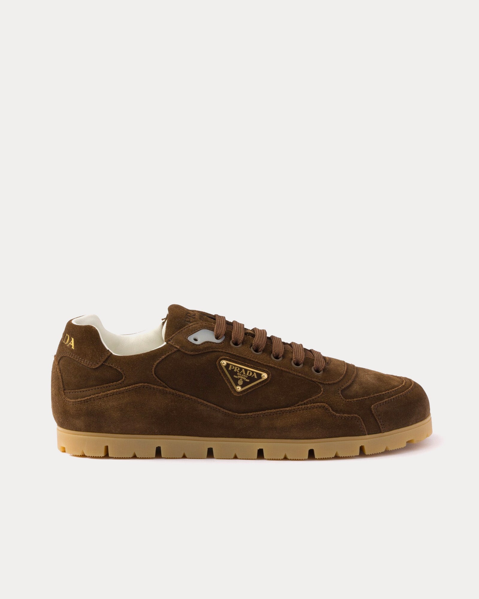 Prada Trail Faded Suede Dark Brown Low Top Sneakers - 1