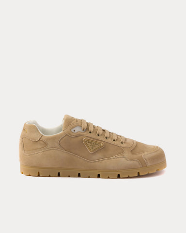 Prada Trail Faded Suede Ecru Low Top Sneakers