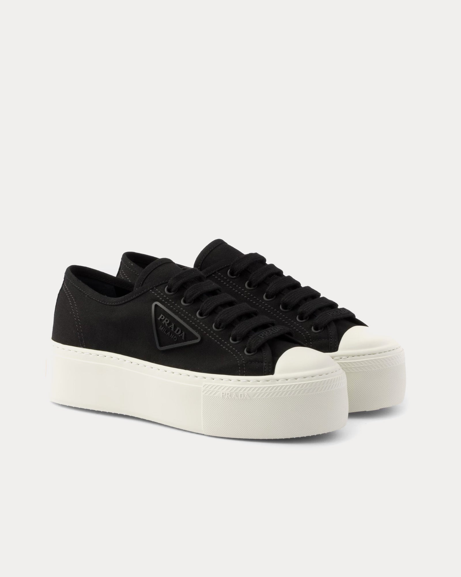 Prada Laced Fabric Black Low Top Sneakers - 2