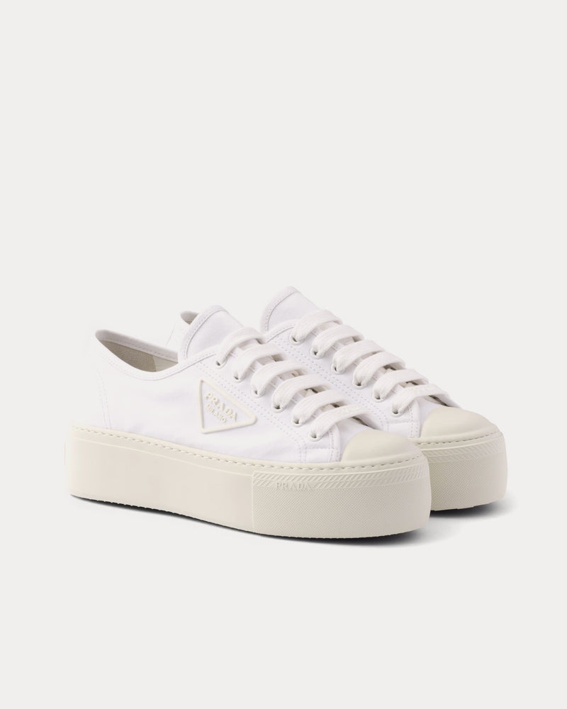 Prada Laced Fabric White Low Top Sneakers - 2