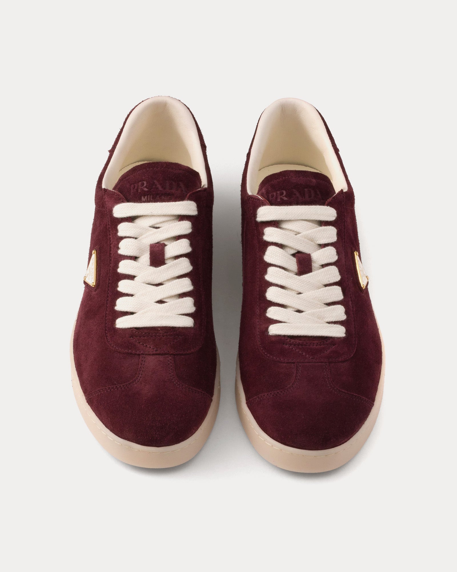 Prada Lane Suede Burgundy Low Top Sneakers - 2