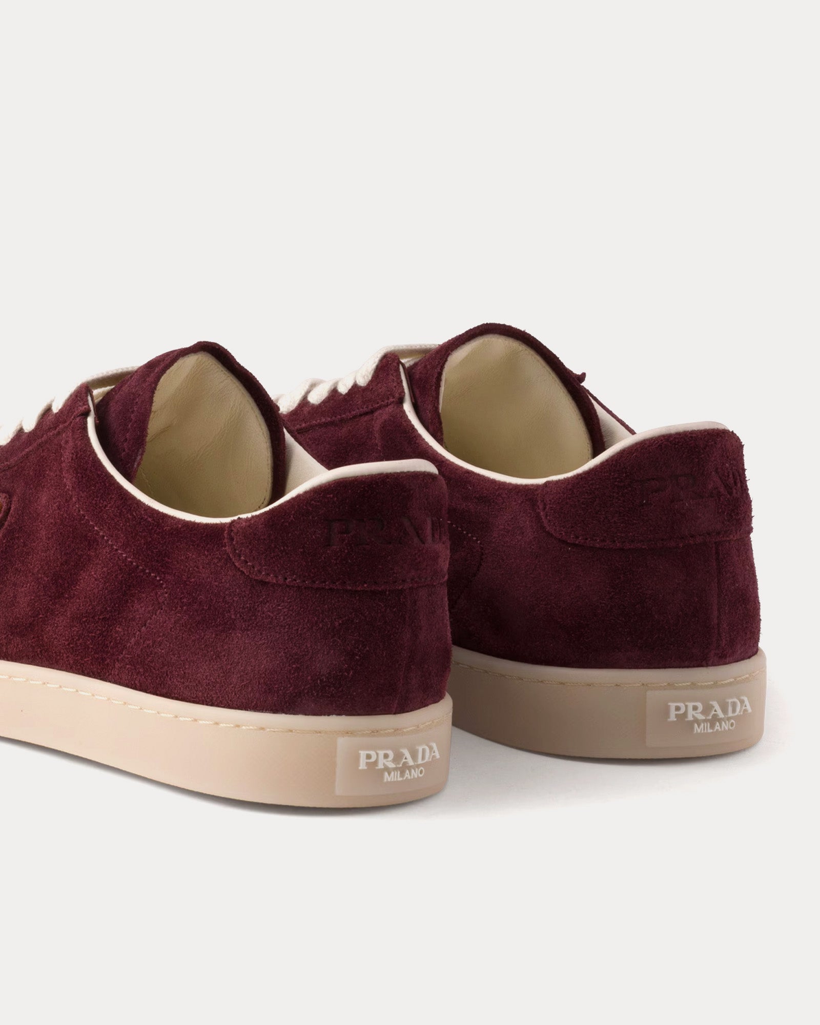 Prada Lane Suede Burgundy Low Top Sneakers - 4