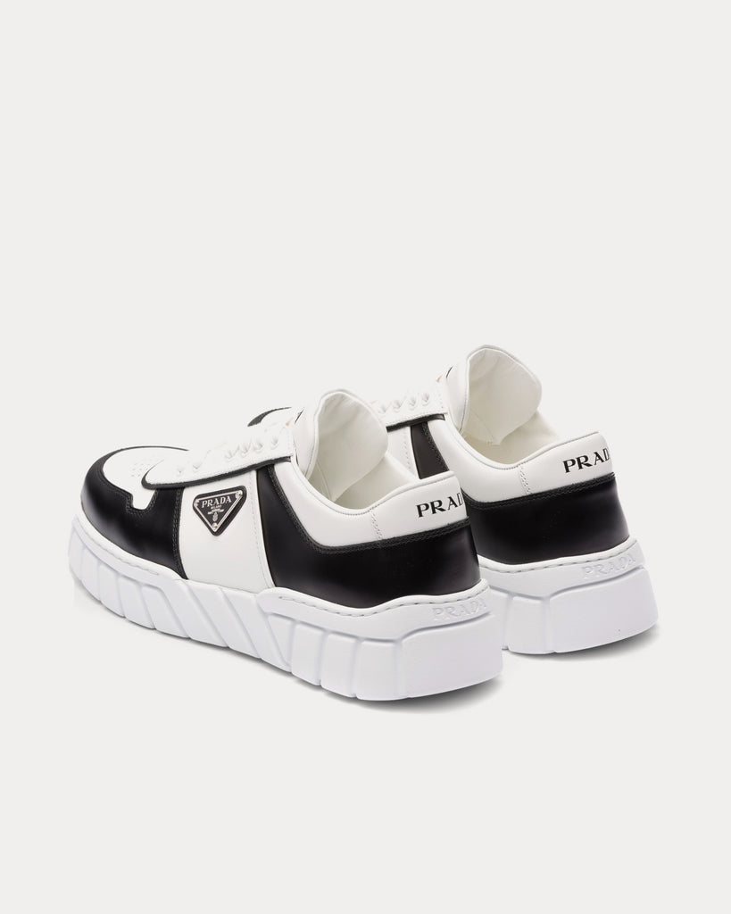 Prada Leather with Geometric Tread White / Black Low Top Sneakers ...