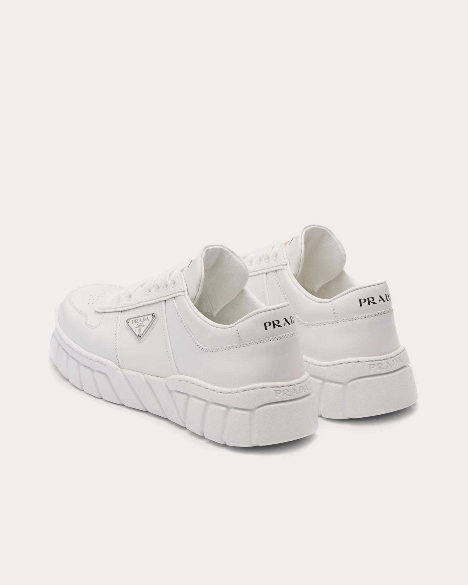 Prada Leather with Geometric Tread White Low Top Sneakers - 3