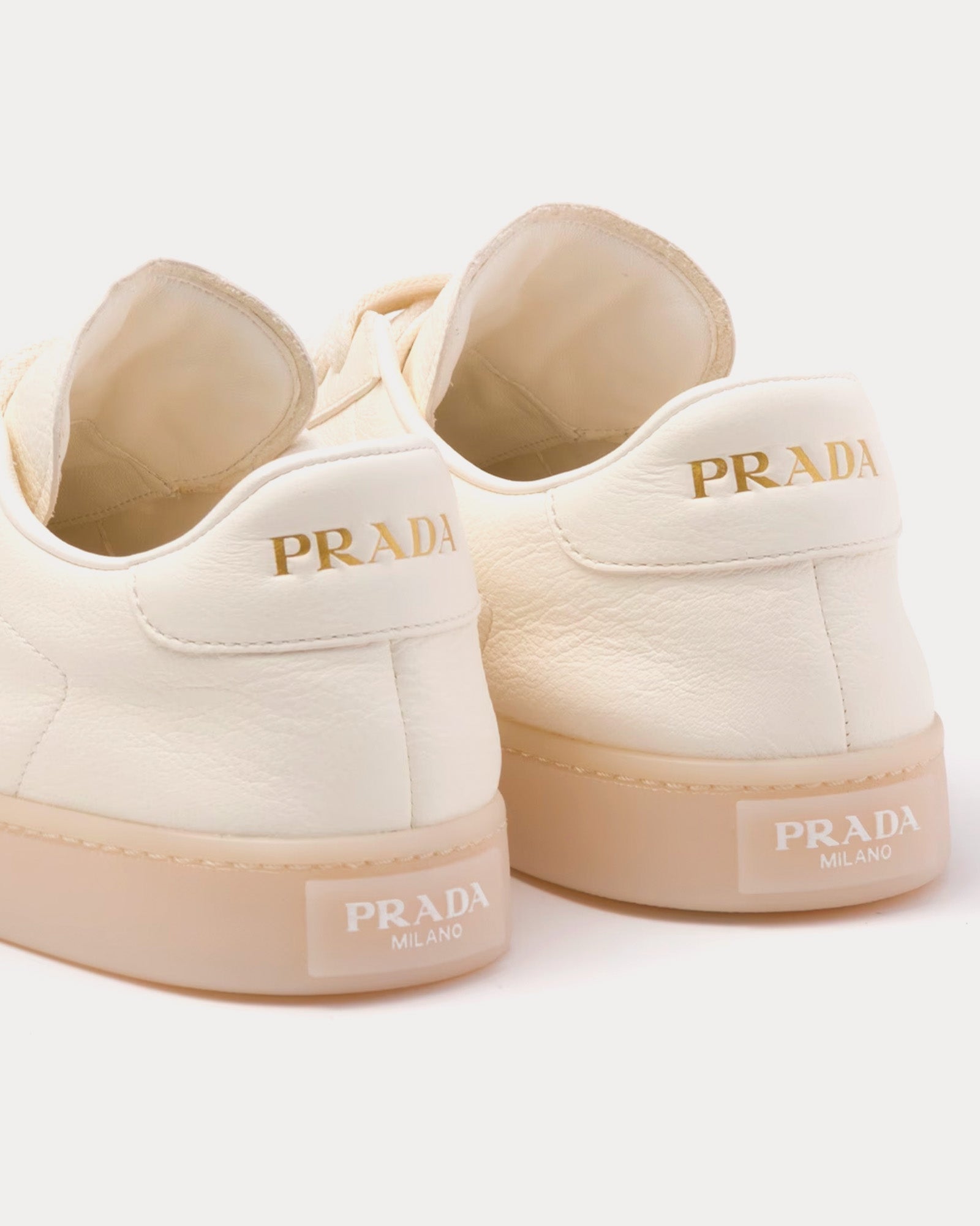 Prada Leather Ivory Low Top Sneakers - 3