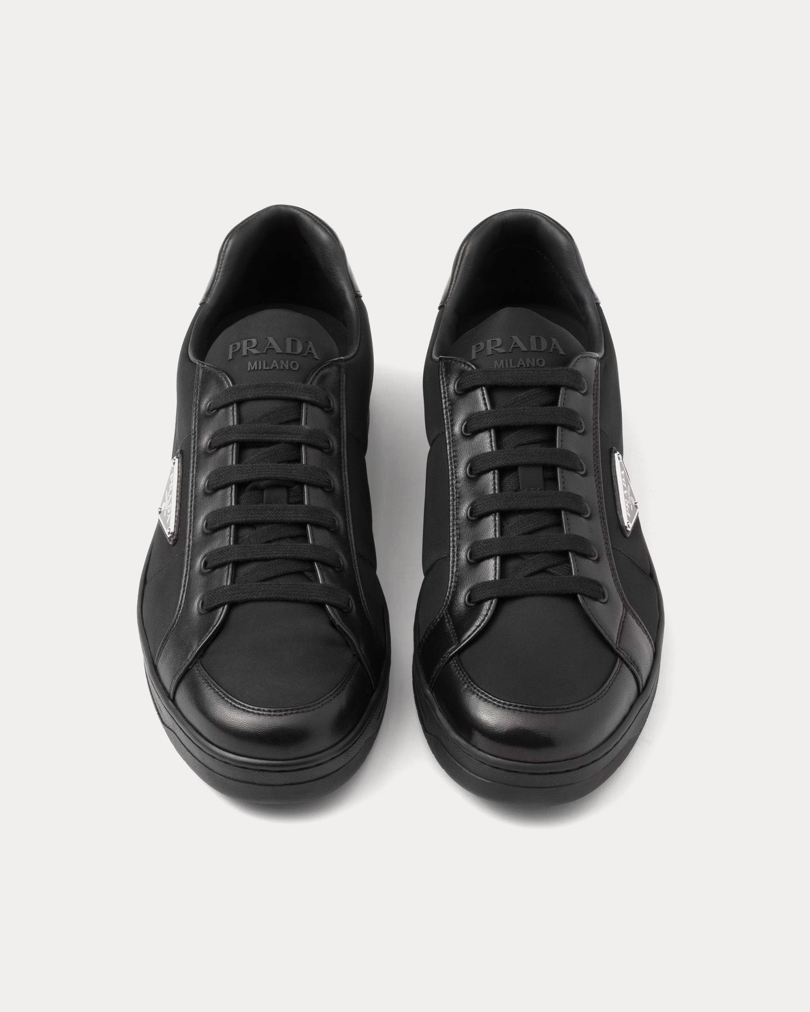 Prada Downtown Nappa Leather & Nylon Black Low Top Sneakers - 2