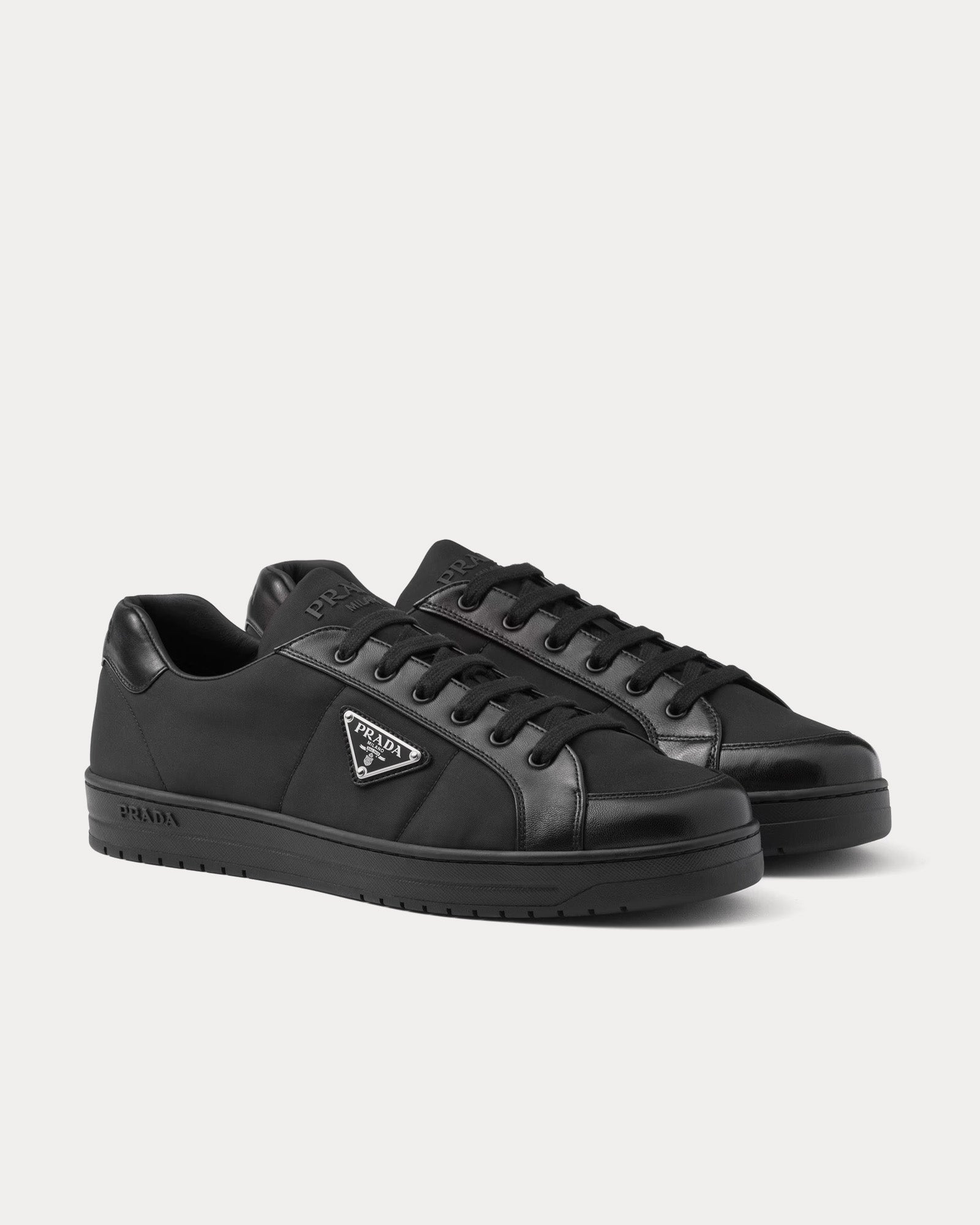 Prada Downtown Nappa Leather & Nylon Black Low Top Sneakers - 3