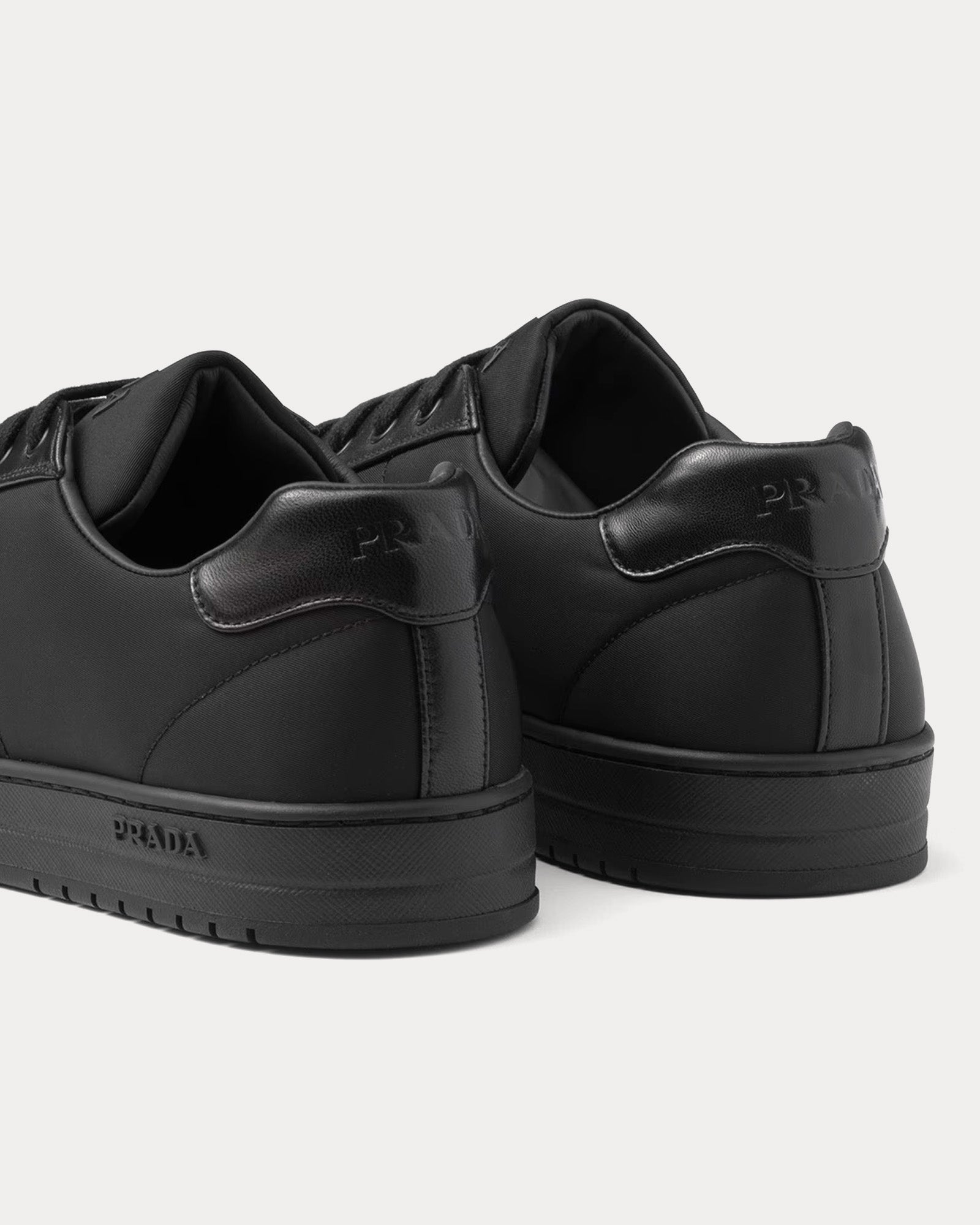 Prada Downtown Nappa Leather & Nylon Black Low Top Sneakers - 4