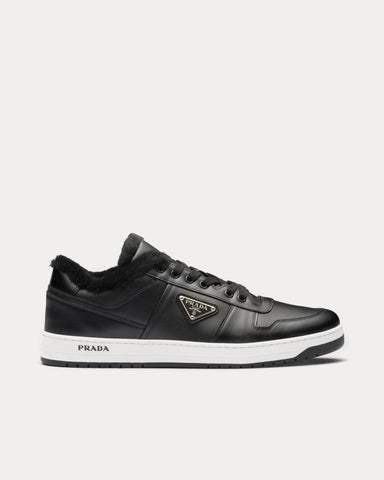 Prada Downtown Leather & Shearling Black Low Top Sneakers