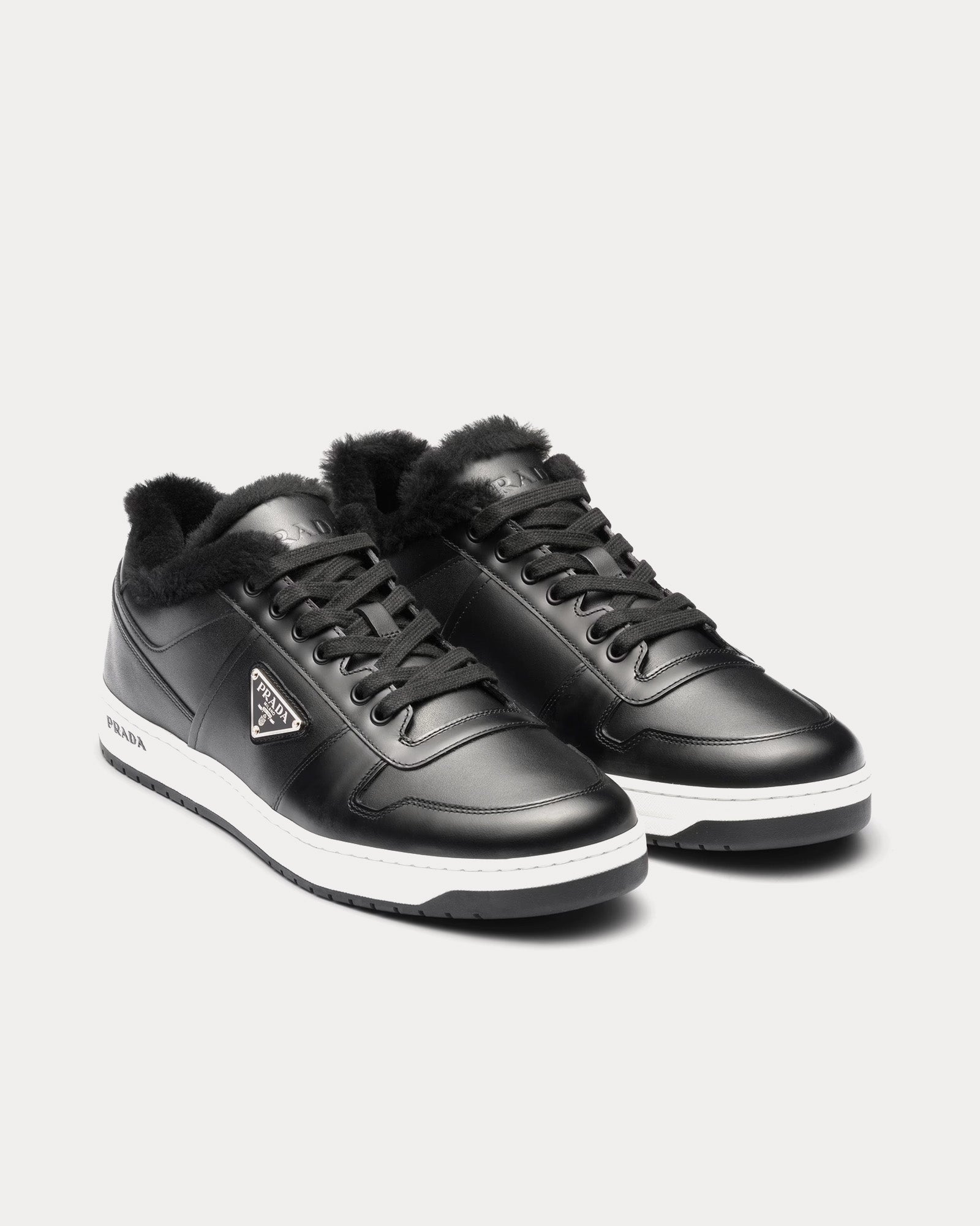 Prada Downtown Leather Shearling Black Low Top Sneakers Sneak in Peace