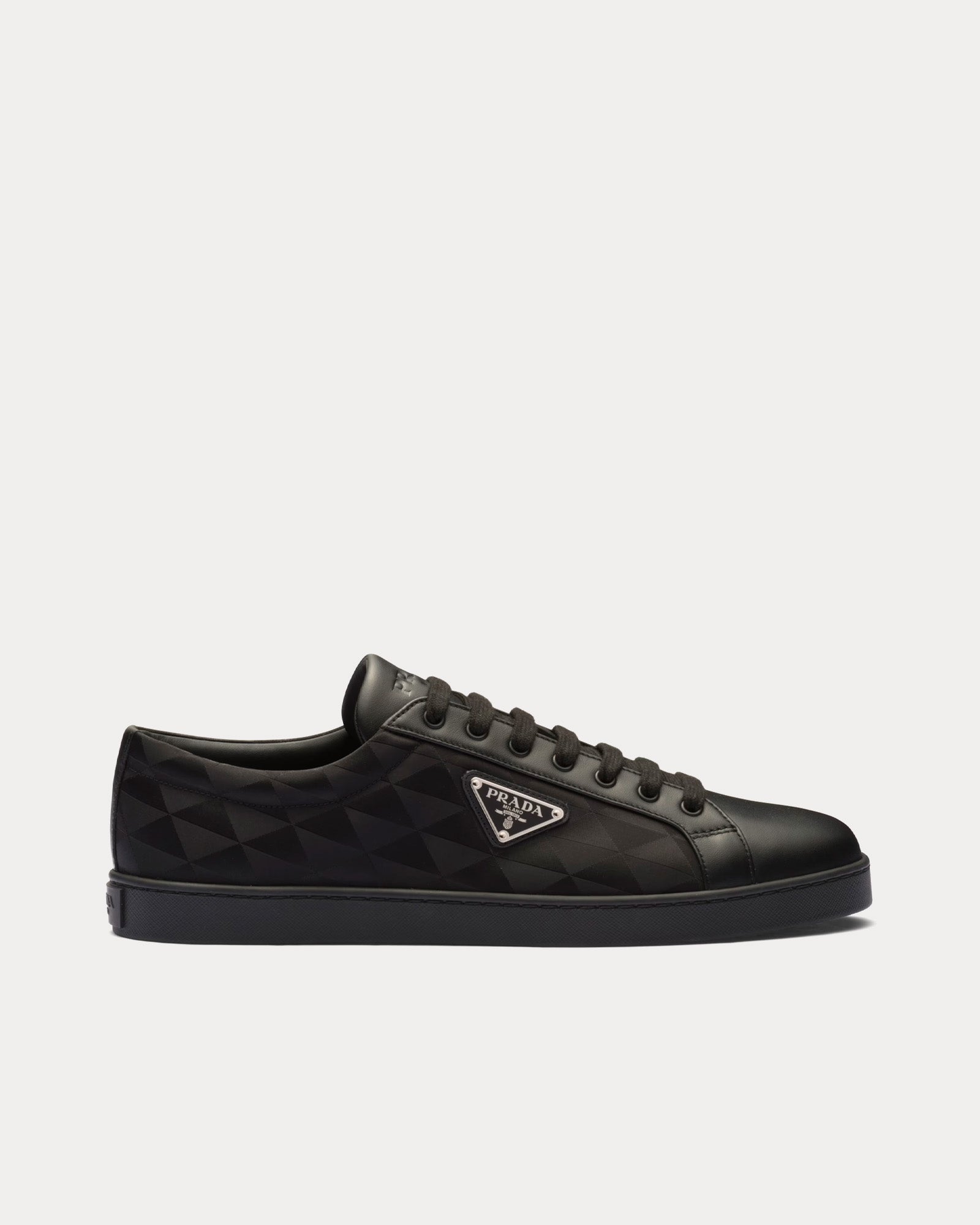 Prada Leather & Re-Nylon Black Low Top Sneakers - 1