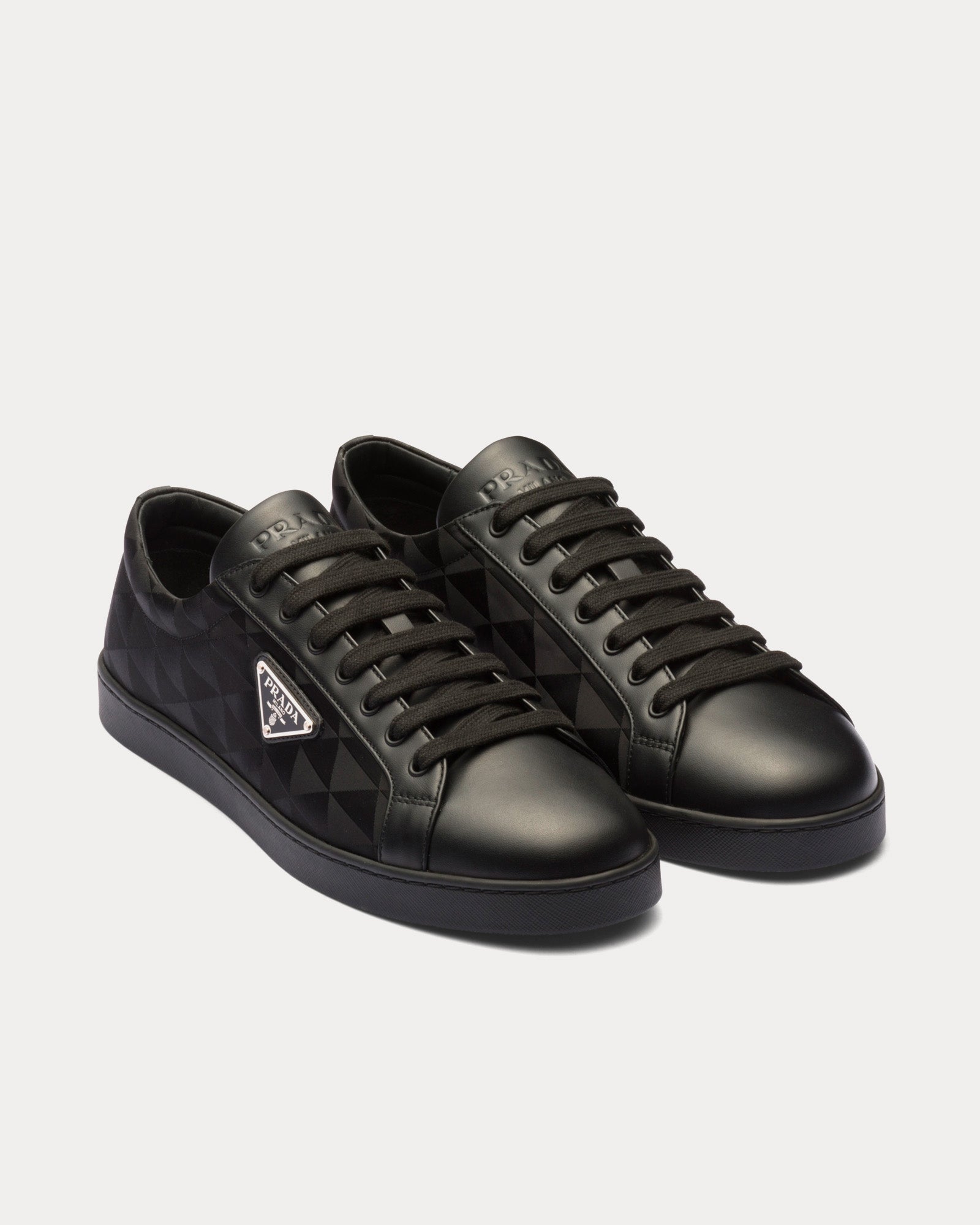 Prada Leather & Re-Nylon Black Low Top Sneakers - 2