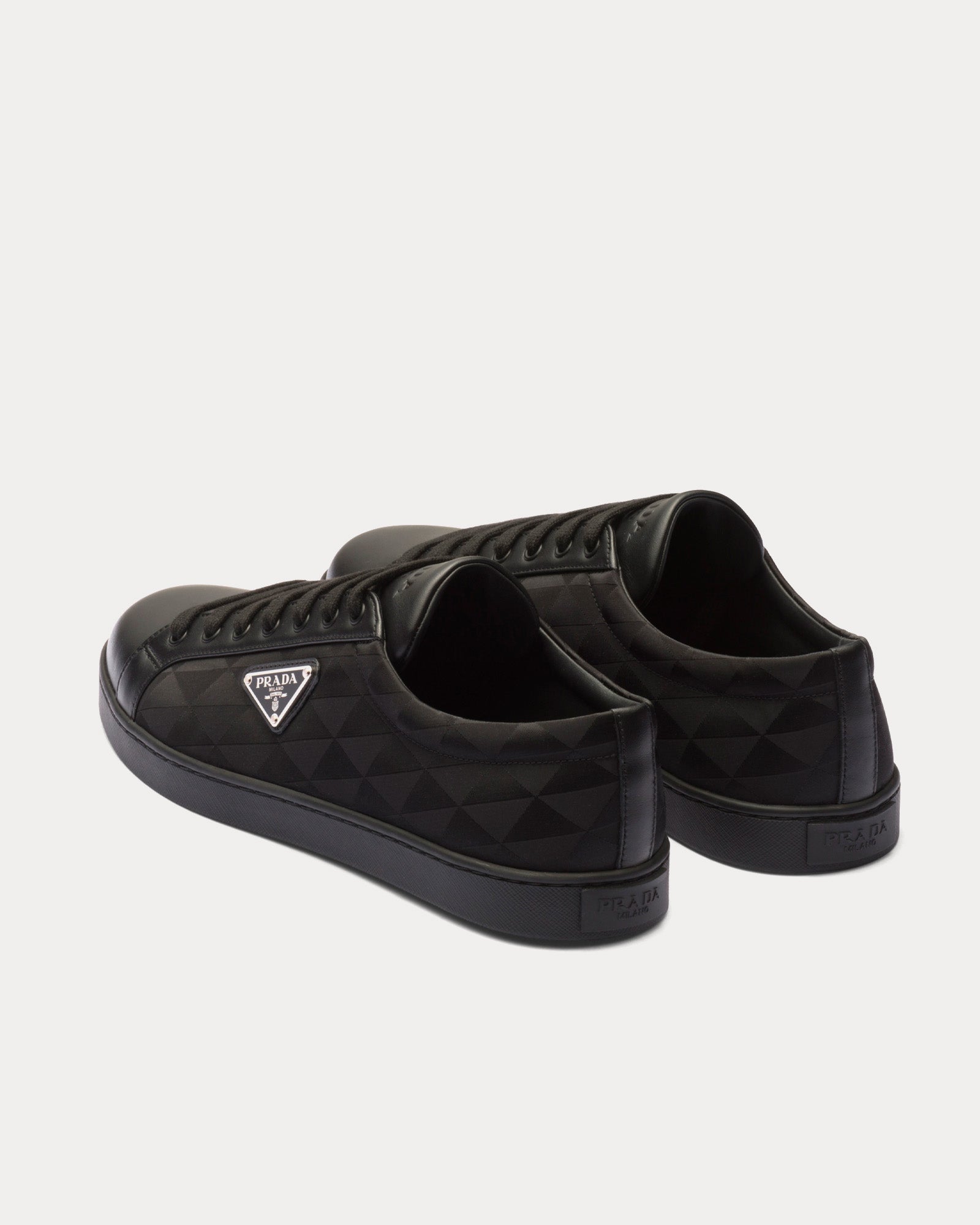 Prada Leather & Re-Nylon Black Low Top Sneakers - 3